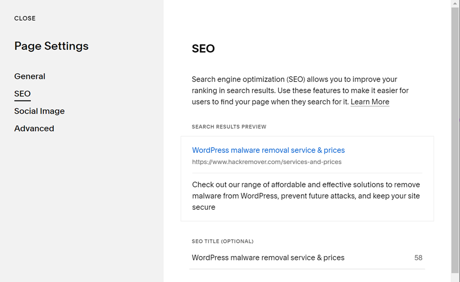seo settings