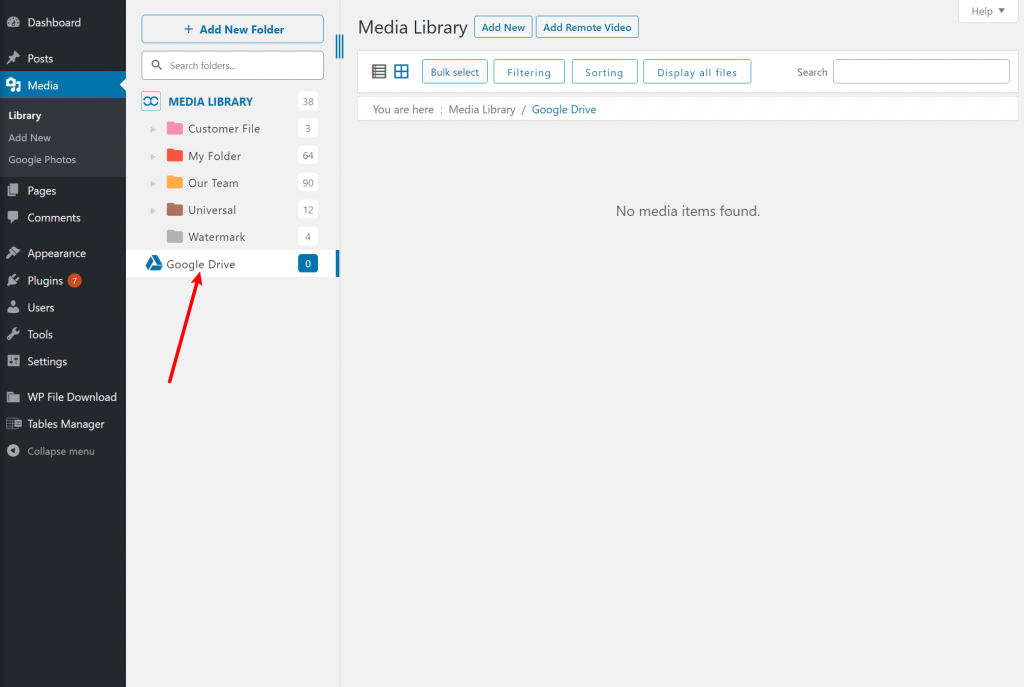 Google Drive folders in Media Library