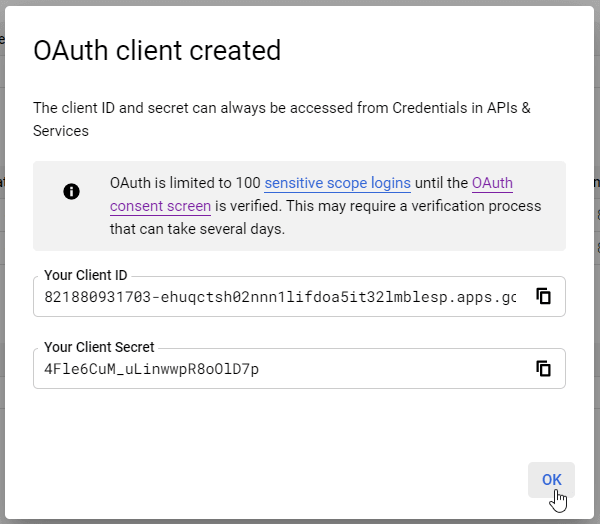 Google API credentials